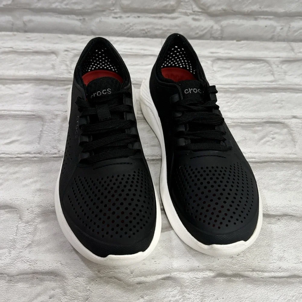 Crocs LiteRide Pacer Women's Sz 9 Black & White Lace Up Athletic Comfort Shoes